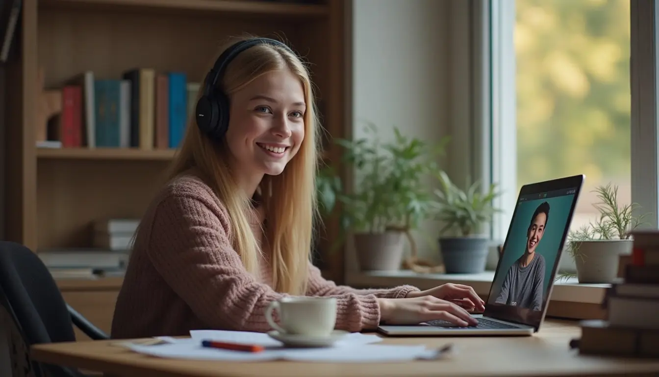 dziewczyna z laptopem uczy sie nagielskiego